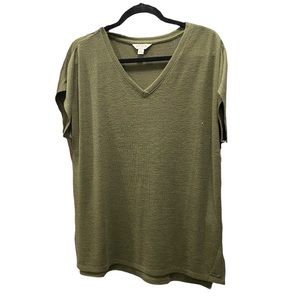 Ladies Orvis Army Green V-Neck Top Sz Large